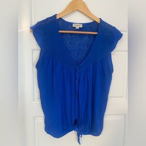 Smart Set Cobalt Blue V-Neck Blouse Lace Detail Size XL Tie Front